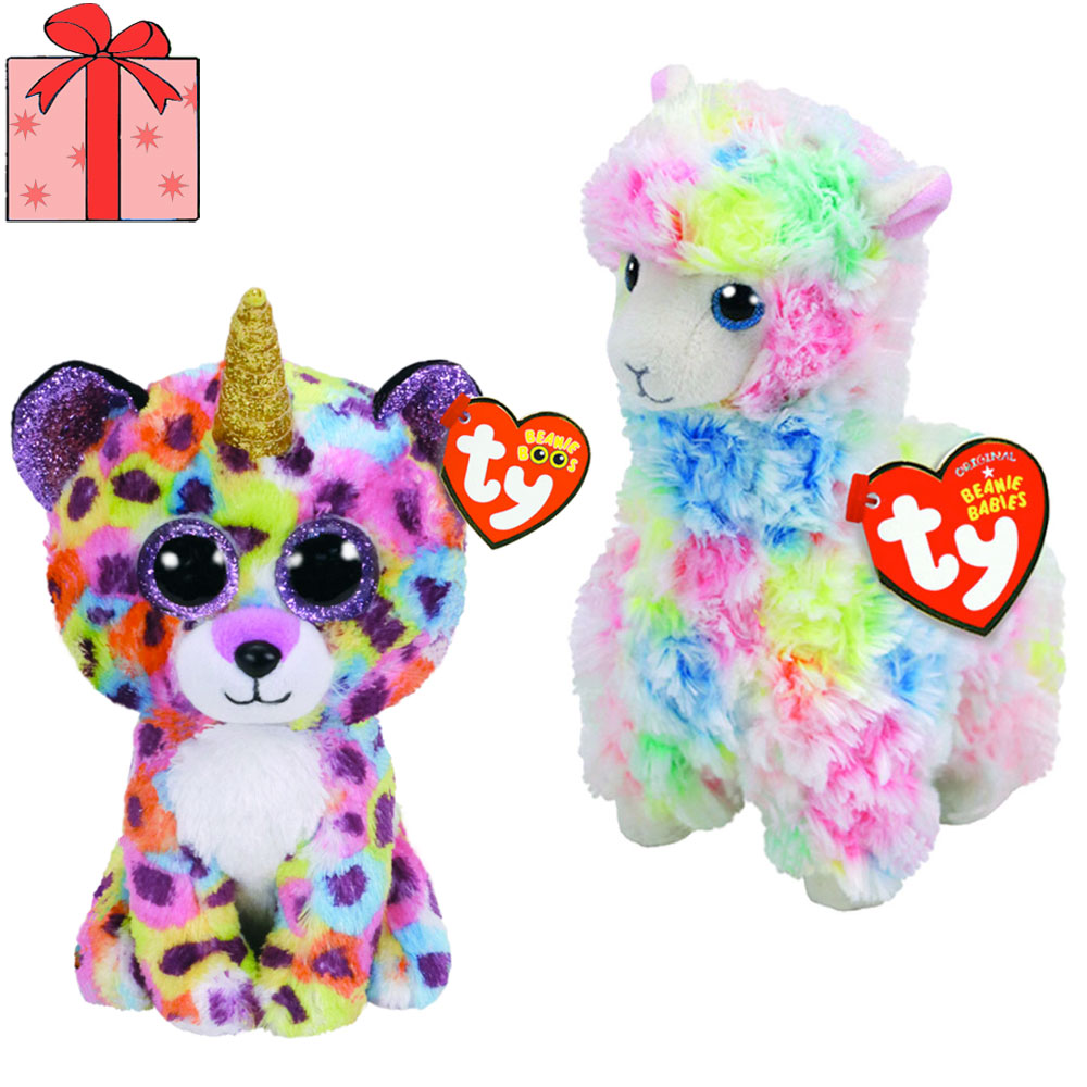 [DISCONTINUED] Ty Beanie Boos Regular Plush Value Pack: Giselle Leopard + Lola Llama + Gift Wrapping