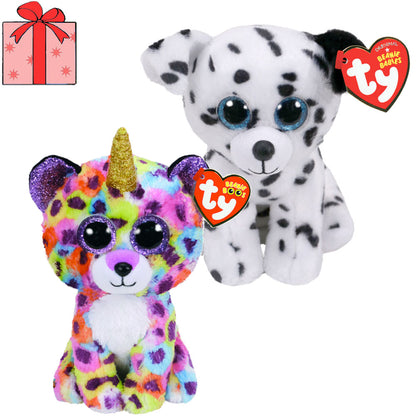 [DISCONTINUED] Ty Beanie Boos Regular Plush Value Pack: Giselle Leopard + Catcher Dalmatian + Gift Wrapping
