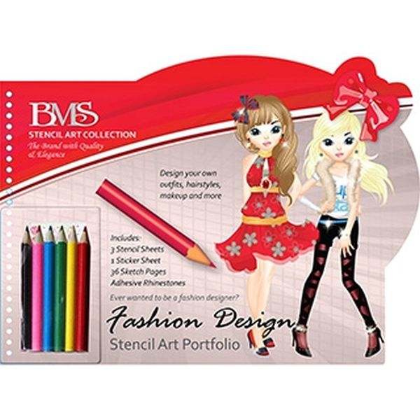 Fashion Design Folio with Colour Pencils & Adhesive Appliques