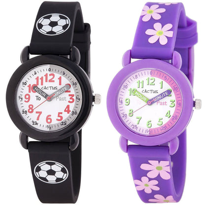 Cactus Timekeeper Time Teacher Watch Value Pack - Soccer Balls & Flowers