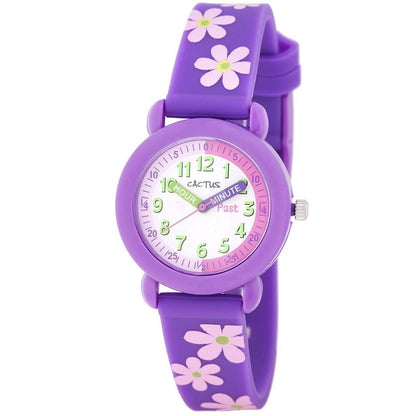Cactus Timekeeper Time Teacher Watch with Flowers - Purple