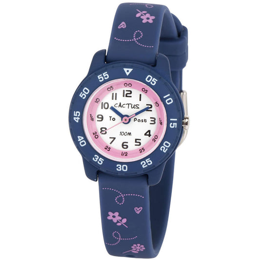 Cactus Junior Waterproof Time Teacher Watch with Flowers - Blue