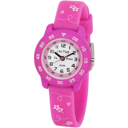 Cactus Junior Waterproof Time Teacher Watch with Flowers - Pink