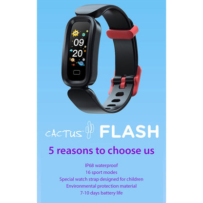 Flash Fitness Activity Tracker Black Watch from Cactus brand. Best gifts for kids.
