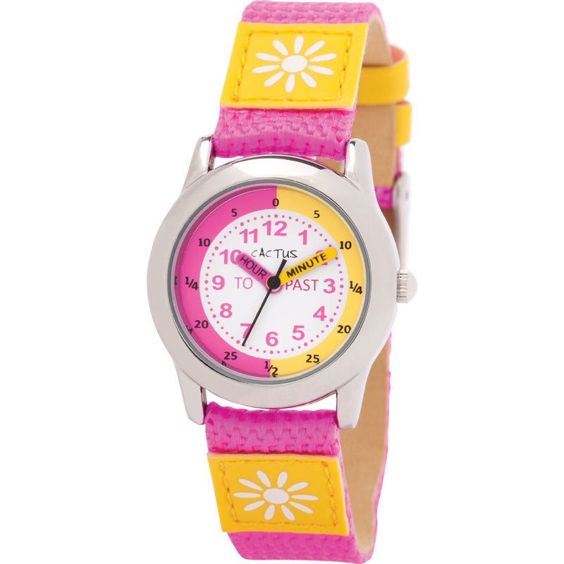 Pink and Yellow Coloured Time Teacher Watch for kids aged 4 years and up