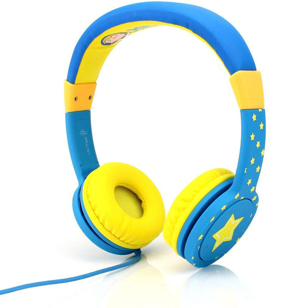 Blue and Yellow Coloured On Ear Volume Limited Comfort Headphones with Stars print
