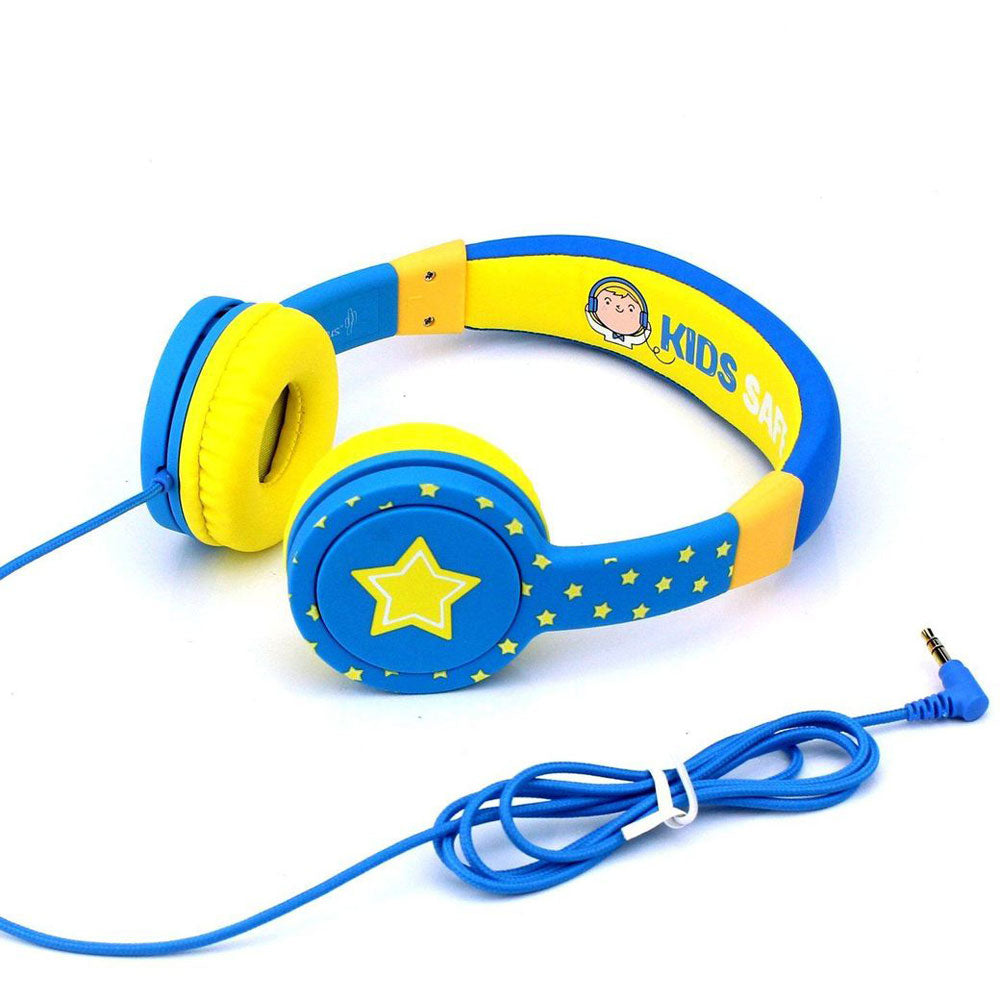 Blue and Yellow Coloured On Ear Volume Limited Comfort Headphones for kids