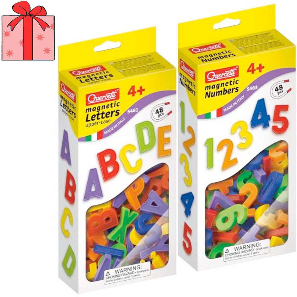 [DISCONTINUED] Quercetti Magnetic 48pcs Value Pack: Uppercase Letters + Ridged Numbers + Gift Wrapping