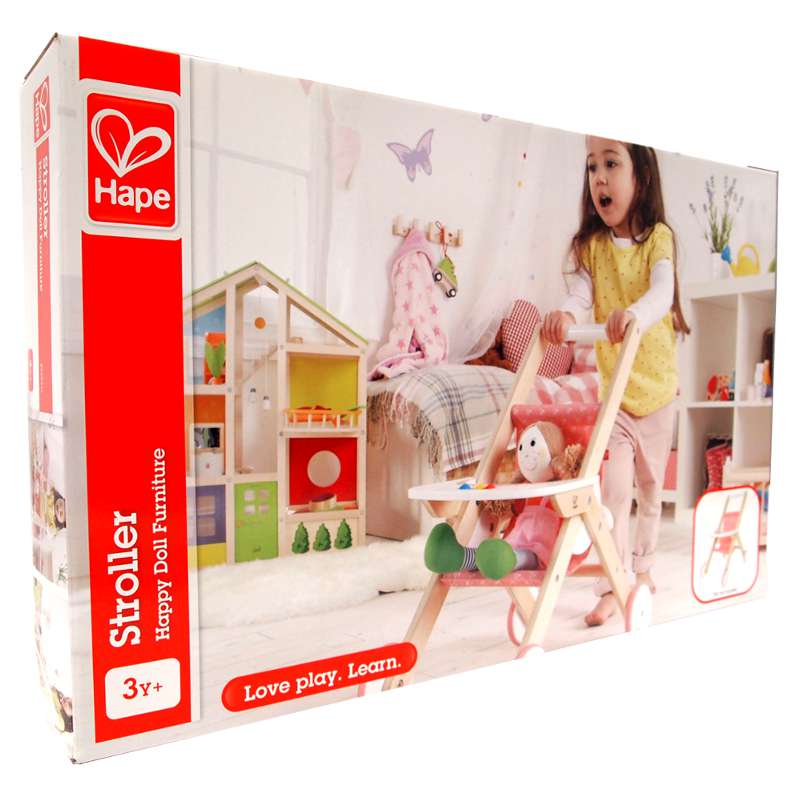 Wooden Baby Doll Stroller by Hape encourages imitative and imaginary play