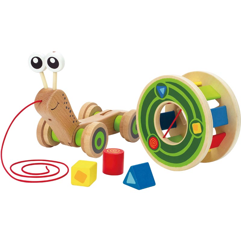 Hape Wooden Walk-A-Long Snail Pull Toy & Shape Sorter