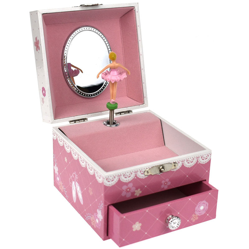 Little girls can keep their little treasures safe in the drawer of this musical jewellery box
