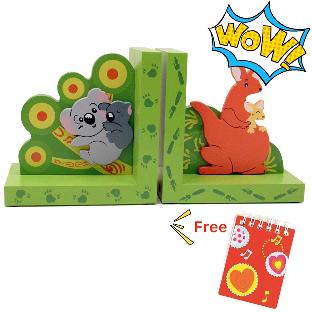 [DISCONTINUED] Kaper Kidz Wooden Koala and Kangaroo Bookend Set + FREE Mini Notebook