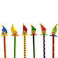 Six clown pencils with ruff, and fabric hat with small gold bell