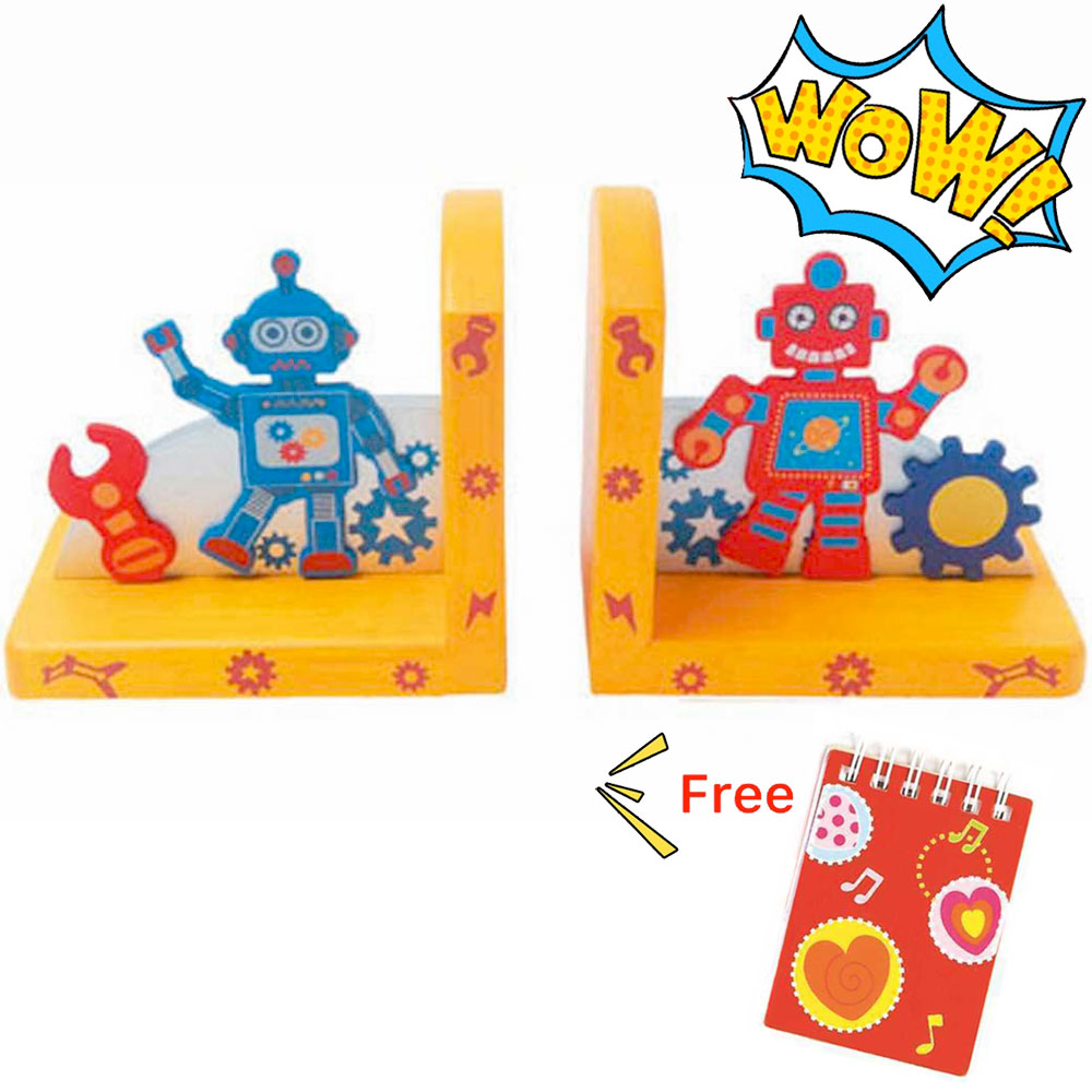[DISCONTINUED] Kaper Kidz Wooden Robot Bookend Set + FREE Mini Notebook