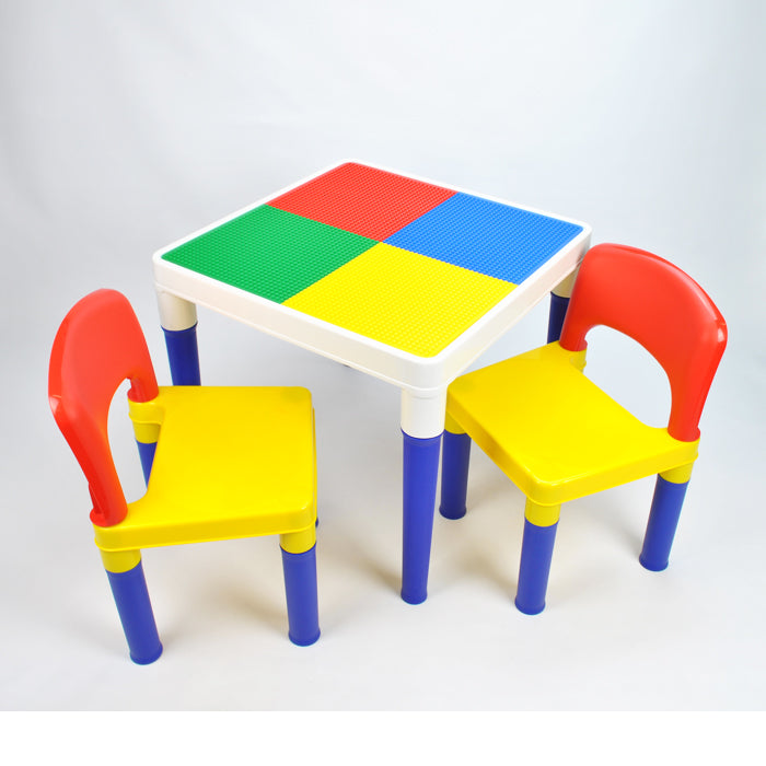 Aussie Baby Kids 2-In-1 Block Building Multi-Coloured Plastic Table Chair Set