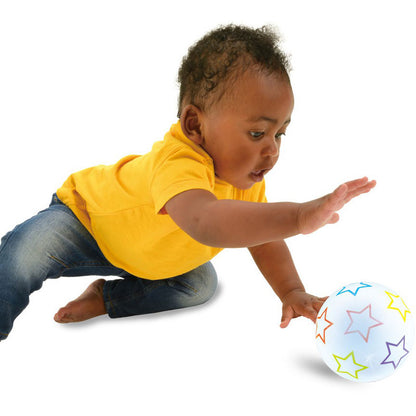 A colour changing motorised ball for baby to follow as it rolls along then stops and changes direction.
