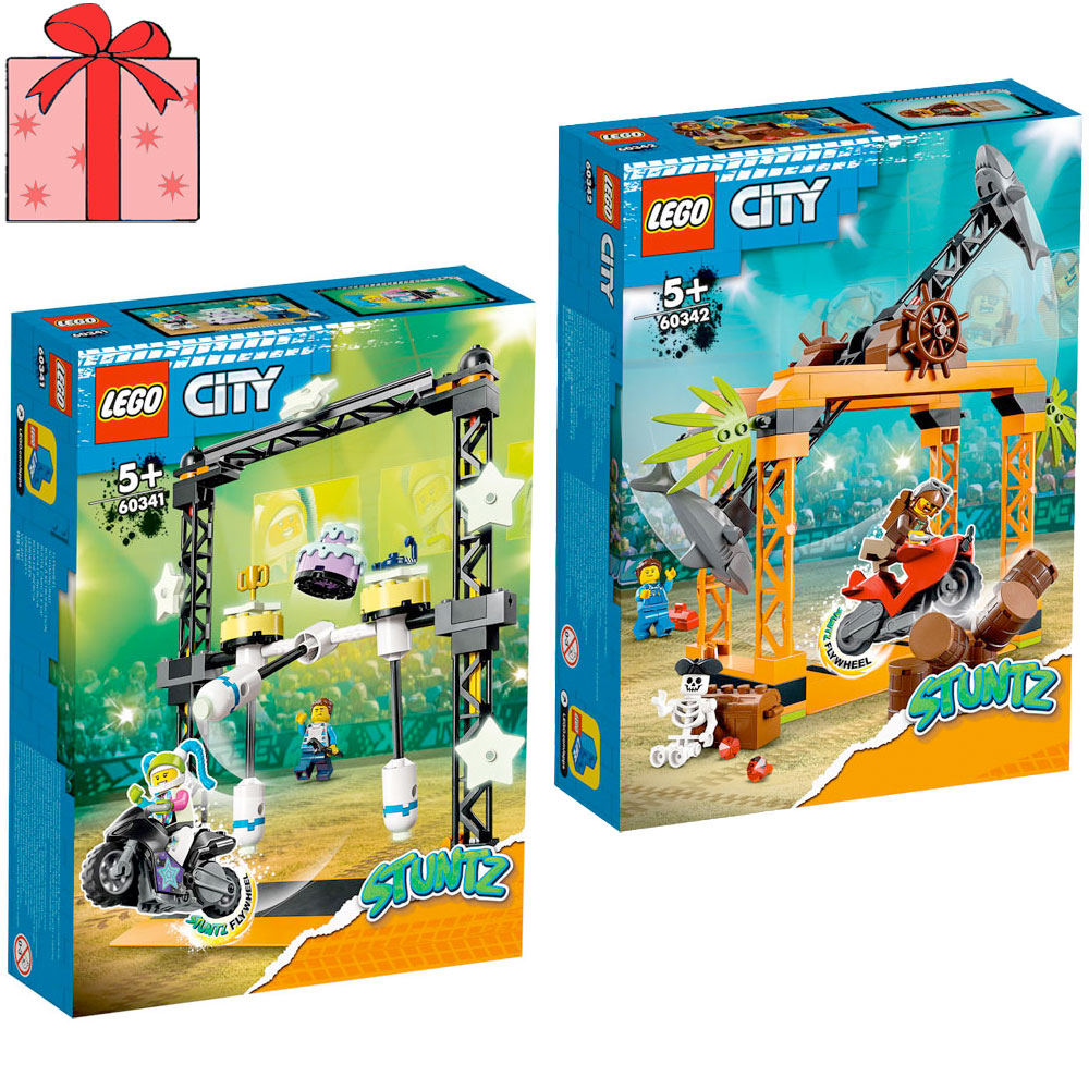 LEGO City Value Pack: 60341 The Knockdown Stunt Challenge + 60342 The Shark Attack Stunt Challenge + Gift Wrapping