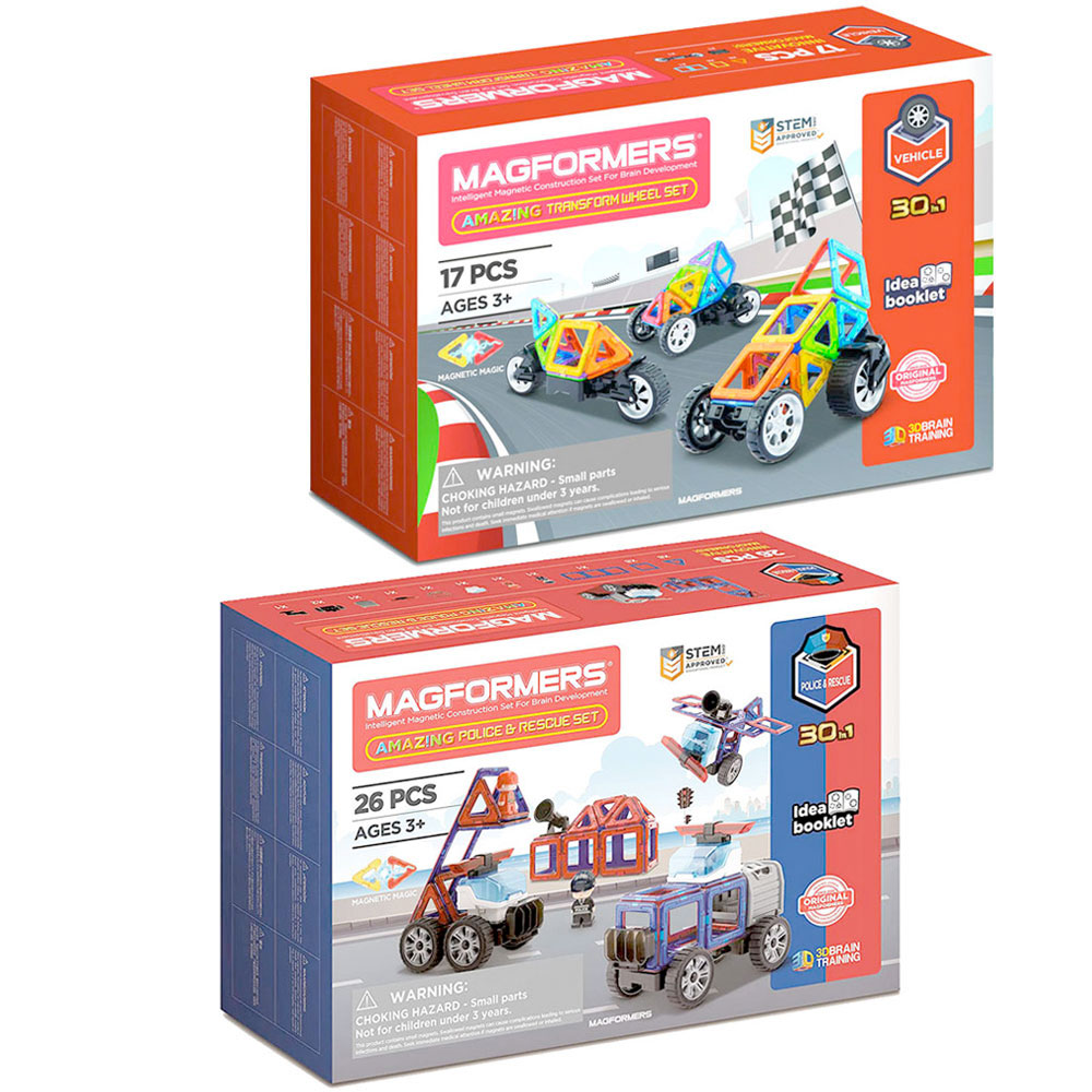 Magformers Amazing Magnetic Construction Set Value Pack: Transform Wheel + Police & Rescue