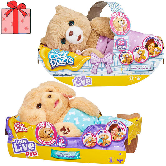 [DISCONTINUED] Moose Little Live Pets Plush Cozy Dozys Value Pack: Charlie the Puppy + Cubbles the Bear