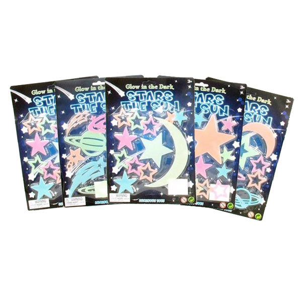 Glow in the Dark Moon & Stars Wall Stickers 9-14pcs Assortment Value Pack - Set of 5