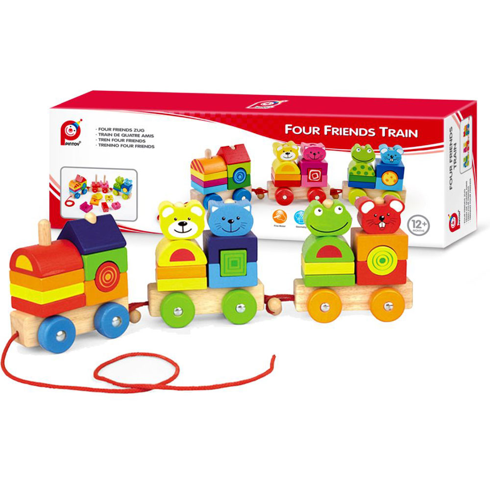 [DISCONTINUED] Pintoy Wooden Four Friends Train Pull-Along