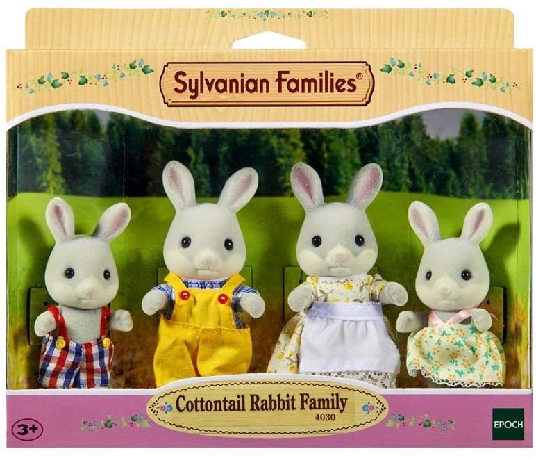 Sylvanian Families Cottontail Rabbit Family dressed in removable fabric clothing