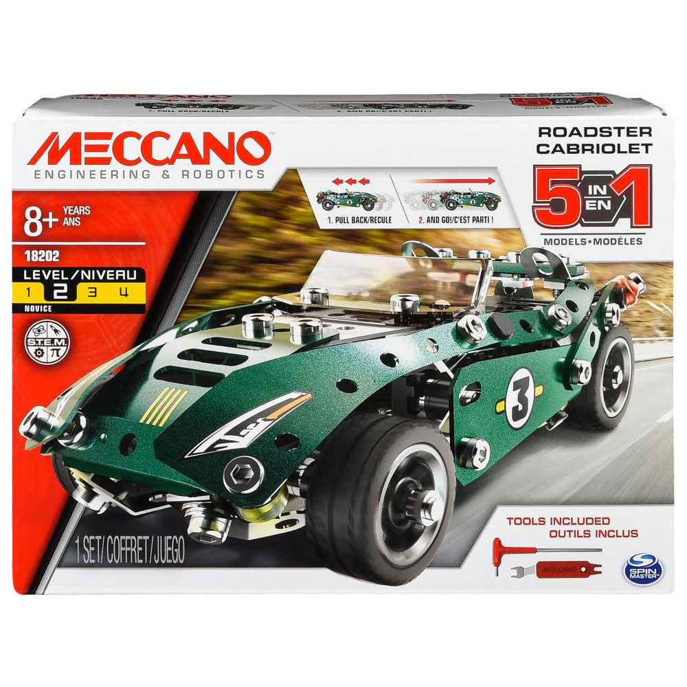 Meccano Construction Multi 5-in-1 Model Set 18202 Roadster Pull Back Car
